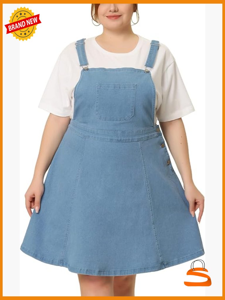 Plus Size Denim Overall Dress Sleeveless Pinafore Jumper Romper With Pockets
